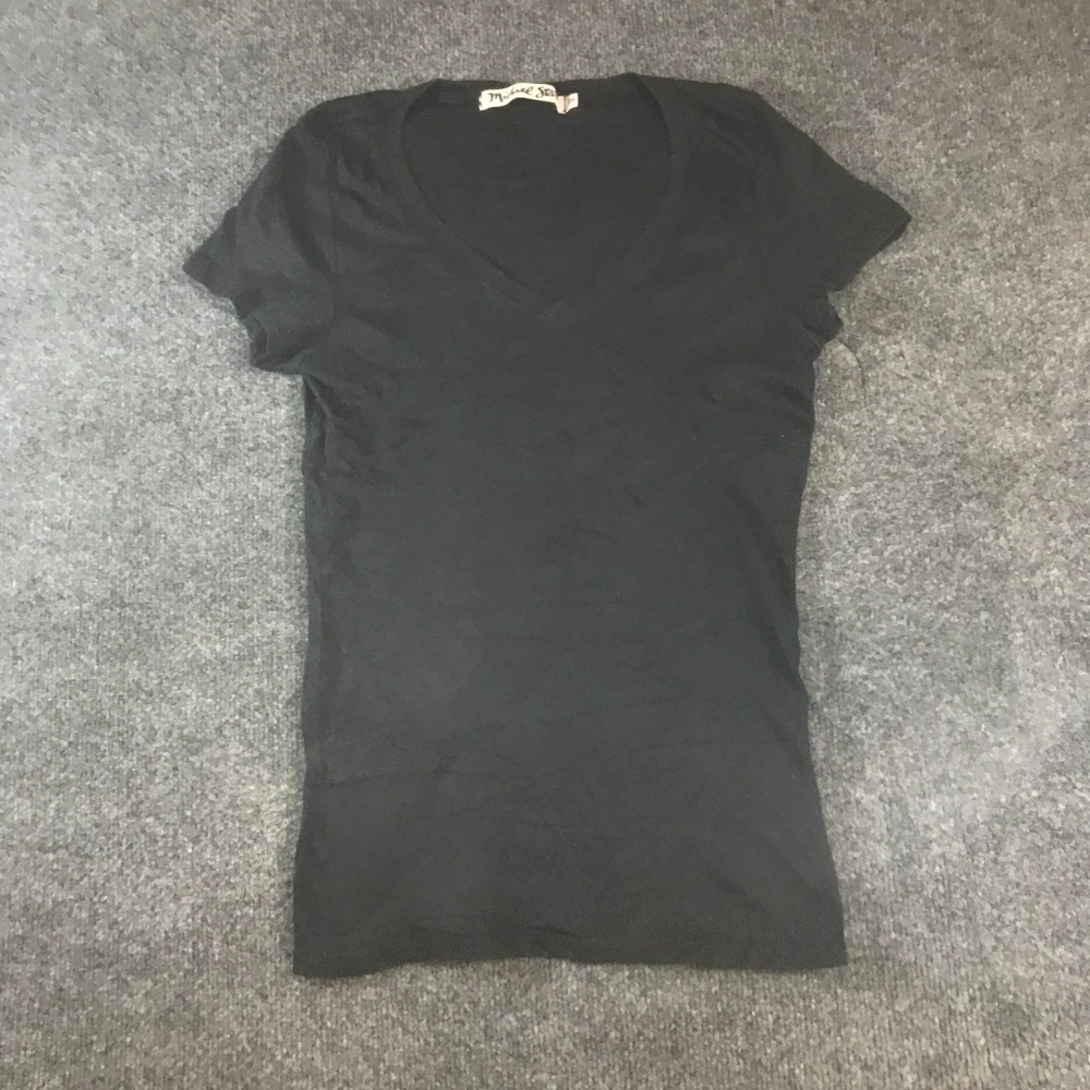 Michael Stars T-Shirt Women's M Black Cotton V-Neck Pullover Everyday Wear READ